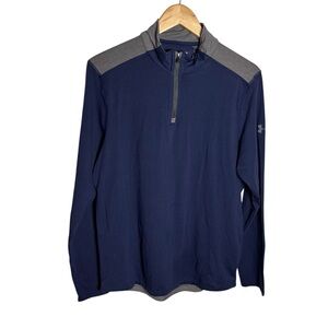 NWT Under Armour navy & gray loose quarter zip mock neck long sleeve size Small